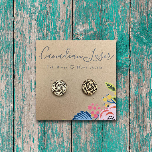 Hand Painted Wooden Studs - Wooden Flower 2